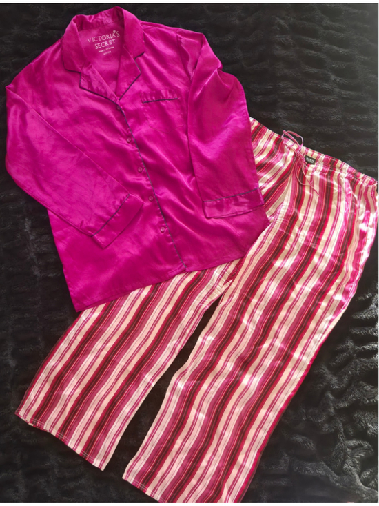 Victoria's Secret Other - Victoria's Secret Pajama Set M Satin Pink Body by Victoria Striped Y2K Sleepwear